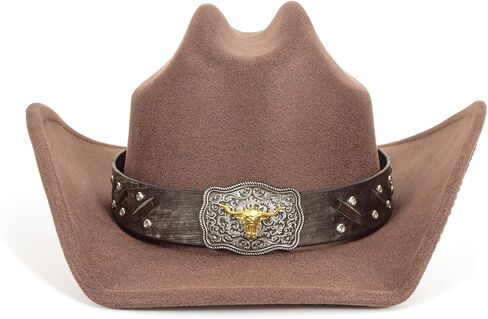 Cowboy Hat for Men Women – Microfiber Faux Leather Western Hat, Medium Size (21.5-22.5 Inch Head Circumference) in Saudi Arabia