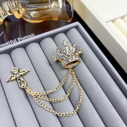 5PCS Men's Brooch Suit Pin Crystal Rhinestone Crown Hanging Chain Tassel Brooch with Stone Detailing Rose Floral Lapel Pins Stick Suit Tuxedo Accessory for Men in Saudi Arabia