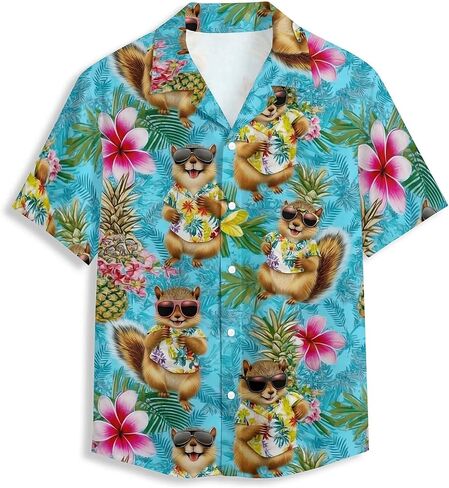 80S 90S Duck Men's Hawaiian Shirt Short Sleeve Floral Button Down Shirts Tropical Holiday Beach Shirts in Saudi Arabia