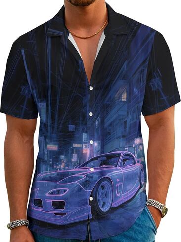 Mens Funny Hawaiian Shirt, Retro Graphic Aloha Button Down, Quirky Summer Vacation Party Shirt, Casual Tropical Holiday Top in Kuwait
