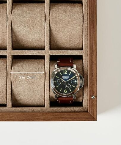 TAWBURY Wooden Watch Case - 6 Slot Wood Watch Box for Men & Women with Glass Display, Protective Fully Lined Interior and 2-inch Wide Pillows for Small & Large Watches (Classic Walnut) in Kuwait
