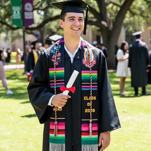 WATINC First Generation Graduation Stole - 2PCS Class of 2026 Mexican Sarape Stole Sash with Honor Cord for Hispanic, Mexico Grad Estolas Para Graduación Authentic Scarf for Ceremony Gift Supplies in Kuwait