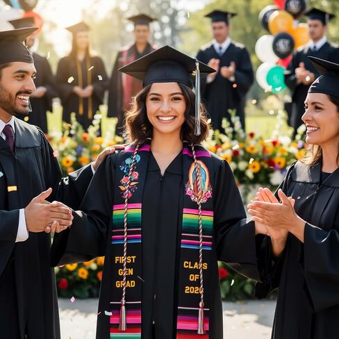 WATINC First Generation Graduation Stole - 2PCS Class of 2026 Mexican Sarape Stole Sash with Honor Cord for Hispanic, Mexico Grad Estolas Para Graduación Authentic Scarf for Ceremony Gift Supplies in Kuwait