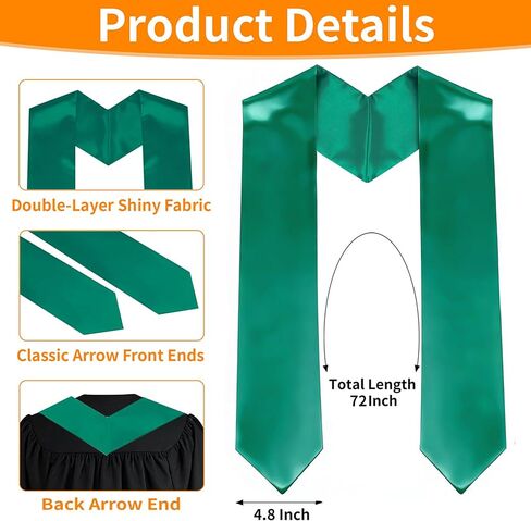 72 Inch Plain Graduation Stole - Unisex Adult Graduation Sash Class of 2025 & 2026 With Classic Tips in Saudi Arabia