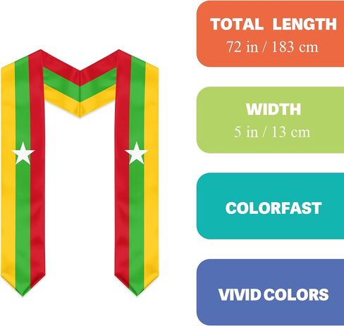 Myanmar Burma Flag Graduation Stole, Myanmar Burma Graduation Sash Scarf for Study Aboard International Students in Kuwait