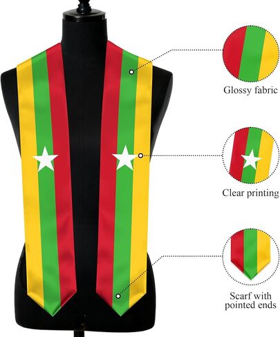 Myanmar Burma Flag Graduation Stole, Myanmar Burma Graduation Sash Scarf for Study Aboard International Students in Kuwait