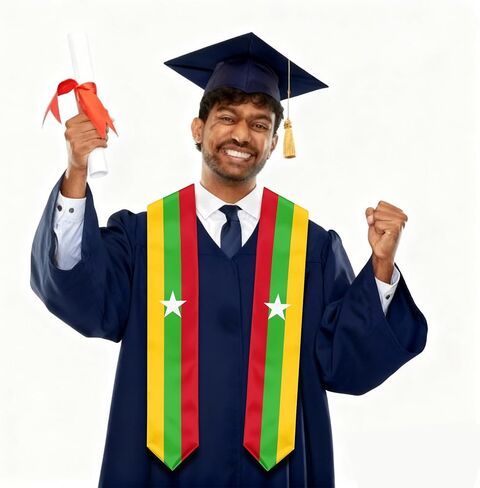 Myanmar Burma Flag Graduation Stole, Myanmar Burma Graduation Sash Scarf for Study Aboard International Students in Kuwait