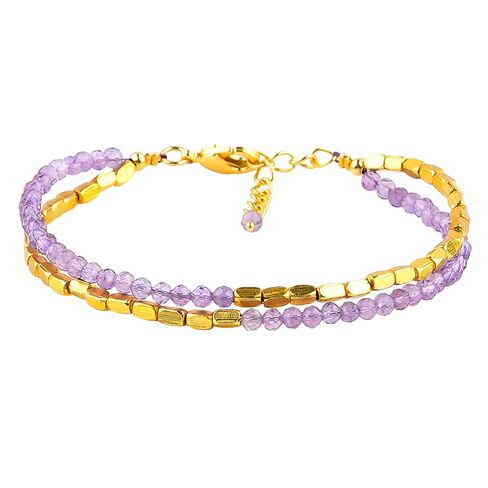 ColouredRocks Tanzanite Beads Bracelet, Beaded & Metal Layer Strand, Gemstone Crystals Beads, Trendy Daily Wear Women Jewelry, Gold Plated Bracelet 8 inch in Saudi Arabia