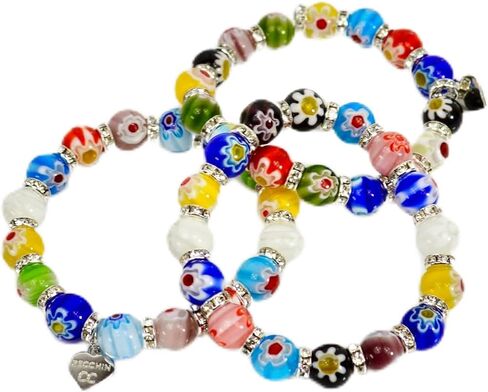 MY ITALIAN DÉCOR - Murano Glass Millefiori Bead Bracelet SET OF 3 | Beaded Bracelet with Elastic | Handmade for Woman | Made In Italy in Saudi Arabia