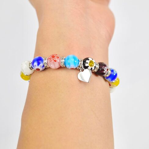 MY ITALIAN DÉCOR - Murano Glass Millefiori Bead Bracelet SET OF 3 | Beaded Bracelet with Elastic | Handmade for Woman | Made In Italy in Saudi Arabia