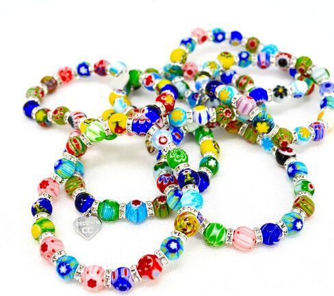 MY ITALIAN DÉCOR - Murano Glass Millefiori Bead Bracelet SET OF 3 | Beaded Bracelet with Elastic | Handmade for Woman | Made In Italy in Saudi Arabia