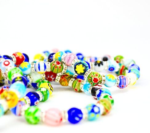 MY ITALIAN DÉCOR - Murano Glass Millefiori Bead Bracelet SET OF 3 | Beaded Bracelet with Elastic | Handmade for Woman | Made In Italy in Saudi Arabia