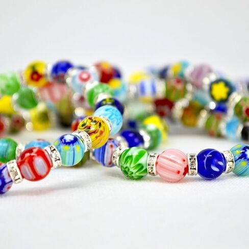 MY ITALIAN DÉCOR - Murano Glass Millefiori Bead Bracelet SET OF 3 | Beaded Bracelet with Elastic | Handmade for Woman | Made In Italy in Saudi Arabia