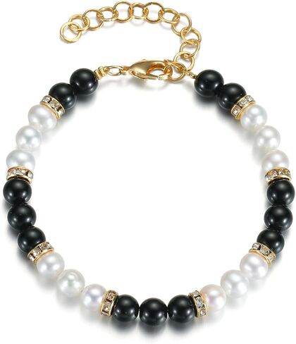 Natural White Pearl Black Obsidian 6mm Bead Adjustable Vintage Bracelet Jewelry Gift for Women in Saudi Arabia