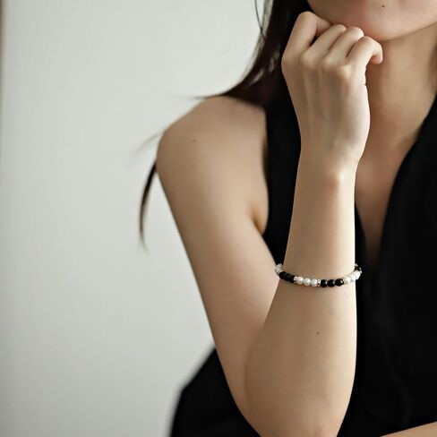 Natural White Pearl Black Obsidian 6mm Bead Adjustable Vintage Bracelet Jewelry Gift for Women in Saudi Arabia