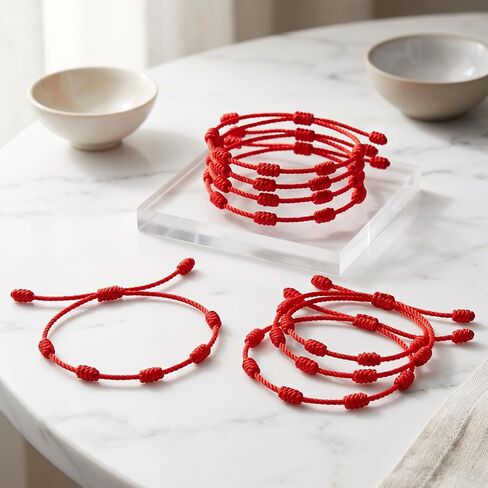 Chedin 8 Pcs Red String Bracelet Set, 7 Knot Adjustable Kabbalah Evil Eye Protection Bracelet, Lucky Charm Amulet for Women Men Friendship, Red Cord Good Luck Jewelry Gift in Saudi Arabia