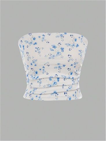 OYOANGLE Girl's 4 Pack Ruched Tube Top Floral Strapless Slim Fitted Shirt Ribbed Knit Bandeau Tops in Kuwait