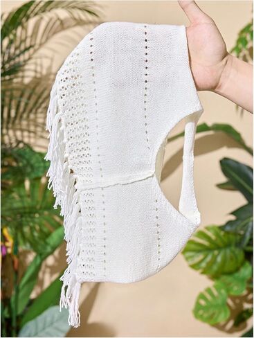 RoseSeek Girl's Boho Tassel Hollow Out Tank Top Crochet Knit Crop Tops Square Neck Sleeveless Top in Kuwait