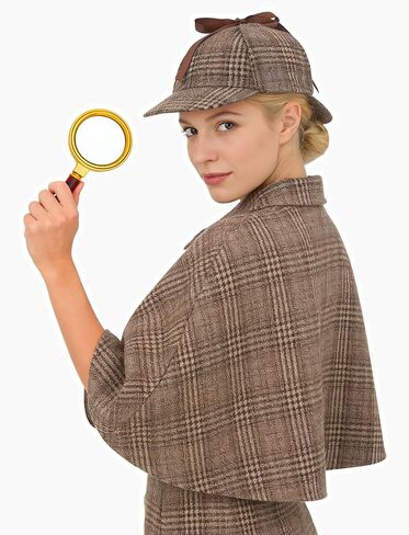 Adults Detective Costume Mens Womens Victorian Outfit with Inverness Cape Deerstalker Hat for Halloween Cosplay in Saudi Arabia
