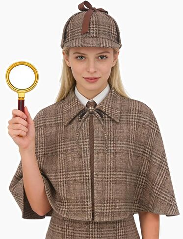 Adults Detective Costume Mens Womens Victorian Outfit with Inverness Cape Deerstalker Hat for Halloween Cosplay in Saudi Arabia