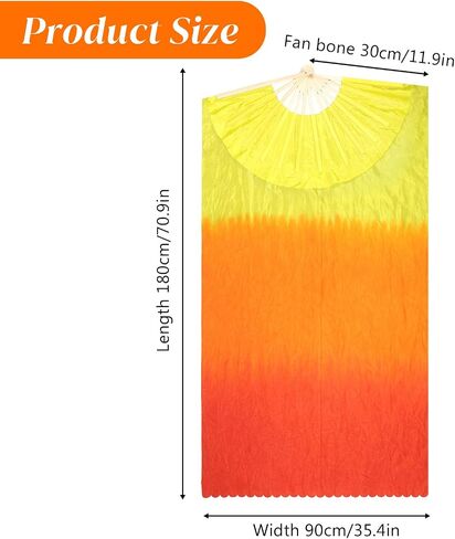 Women Faux Silk Belly Dance Fan Veil Set of 4 Pieces (2 Pairs), Handmade with Faux Silk & Basswood, Long Dance Fans for Performances, Stage Shows, Photography - Gradient Color Design in Kuwait