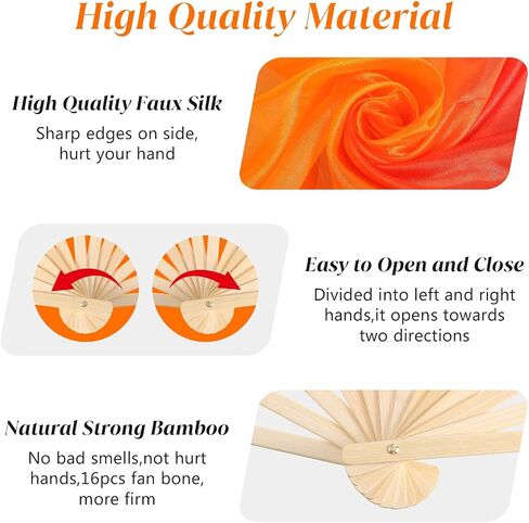 Women Faux Silk Belly Dance Fan Veil Set of 4 Pieces (2 Pairs), Handmade with Faux Silk & Basswood, Long Dance Fans for Performances, Stage Shows, Photography - Gradient Color Design in Kuwait