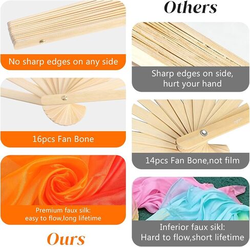 Women Faux Silk Belly Dance Fan Veil Set of 4 Pieces (2 Pairs), Handmade with Faux Silk & Basswood, Long Dance Fans for Performances, Stage Shows, Photography - Gradient Color Design in Kuwait