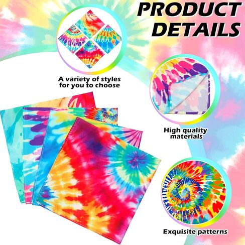 Unittype 12 Pcs Tie Dye Bandanas & 12 Pcs Peace Sign Pendant Necklaces Psychedelic Hippie Bandanas Scarves Peace Symbol Necklace Retro Hippie Style for 70's Accessories Women Men Jewelry Party Costume in Kuwait
