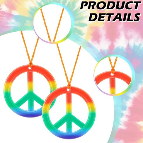 Unittype 12 Pcs Tie Dye Bandanas & 12 Pcs Peace Sign Pendant Necklaces Psychedelic Hippie Bandanas Scarves Peace Symbol Necklace Retro Hippie Style for 70's Accessories Women Men Jewelry Party Costume in Kuwait