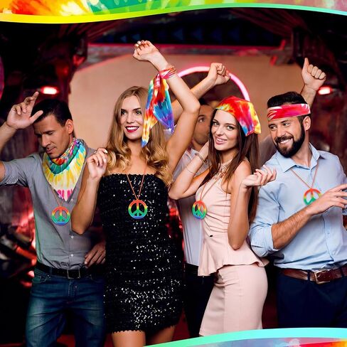 Unittype 12 Pcs Tie Dye Bandanas & 12 Pcs Peace Sign Pendant Necklaces Psychedelic Hippie Bandanas Scarves Peace Symbol Necklace Retro Hippie Style for 70's Accessories Women Men Jewelry Party Costume in Kuwait