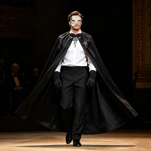 5Pcs The Opera Costume Accessories Set Men's Masquerade Costume Set with Half Face Venetian Mask, Long Cape, Gloves, Bow Tie and Red Rose Brooch for Halloween Carnivals Masquerade Party Cosplay in Saudi Arabia
