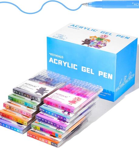 ROSYMENG 100 Colors Acrylic Gel Pens Set, Big-Capacity Ink Acrylic Paint Pen for Adults Coloring Books, Waterproof Paint Markers for Canvas, Rock, Wood, Drawing Doodling, Ceramic, Fabric, DIY Crafts in Kuwait