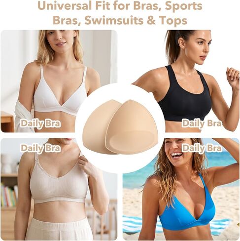 4 Pairs Bra Pads Inserts, Removable Push Up Sports Bra Cups, Triangle Breathable Thickened Sponge Breast Pad for Women's Sports Bikini Top Swimsuit in Saudi Arabia