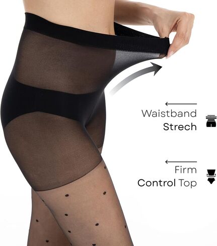 20 DEN Backseam or 15 DEN Polka Dot Sheer Tights for Women, High Waist Nylon Pantyhose with Control Top, Stockings in Kuwait