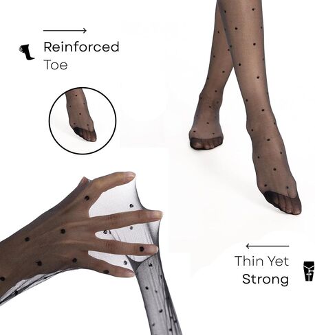 20 DEN Backseam or 15 DEN Polka Dot Sheer Tights for Women, High Waist Nylon Pantyhose with Control Top, Stockings in Kuwait