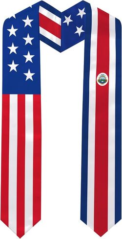 Costa Rica Flag Graduation Stole 72 x 5 Inches Decorative Ceremonial Accessory Sash for International Student (Baccalaureate Gown and Hat Not Included) in Kuwait