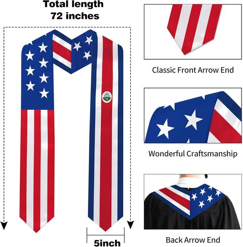 Costa Rica Flag Graduation Stole 72 x 5 Inches Decorative Ceremonial Accessory Sash for International Student (Baccalaureate Gown and Hat Not Included) in Kuwait