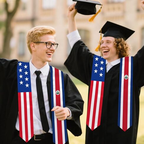 Costa Rica Flag Graduation Stole 72 x 5 Inches Decorative Ceremonial Accessory Sash for International Student (Baccalaureate Gown and Hat Not Included) in Kuwait