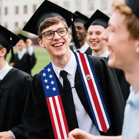 Costa Rica Flag Graduation Stole 72 x 5 Inches Decorative Ceremonial Accessory Sash for International Student (Baccalaureate Gown and Hat Not Included) in Kuwait