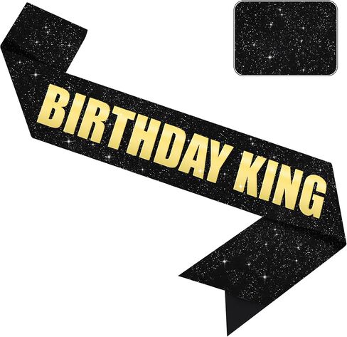 Vuzvuv Glitter Black Satin Birthday King Sash with Gold Foil Letter for Men and Boys, Funny Party Decorations in Saudi Arabia