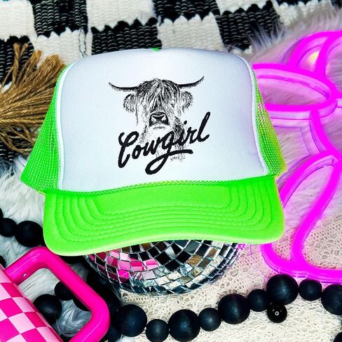 Highland Cow Cowgirl Hat for Women & Teens Country Western Foam Front Classic 5 Panel Snapback in Kuwait