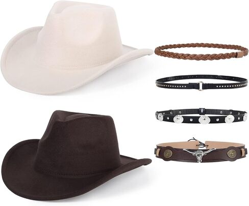 2 Pack Western Cowboy Hats for Women and Men Classic Felt Wide Brim Costume Cow Boy Hat Roll Up Brim Cowgirl Hat in Kuwait