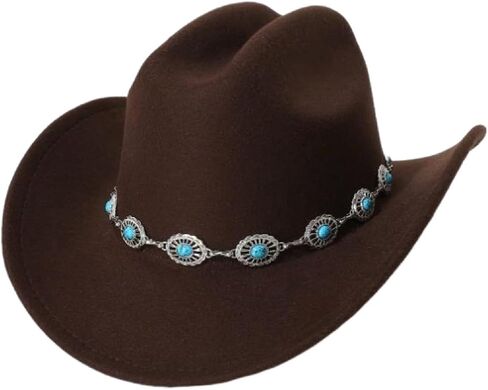GORGLITTER Women's Cowboy Hat Turquoise Western Trendy Metal Bull Hatband Party Cowgirl Hats Vacation 2026 in Kuwait