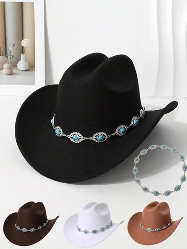GORGLITTER Women's Cowboy Hat Turquoise Western Trendy Metal Bull Hatband Party Cowgirl Hats Vacation 2026 in Kuwait