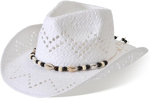 Cowboy Hats for Women & Men Straw Cowboy Hat Wide Brim Western Cowgirl Hats Summer Sun Hat in Kuwait
