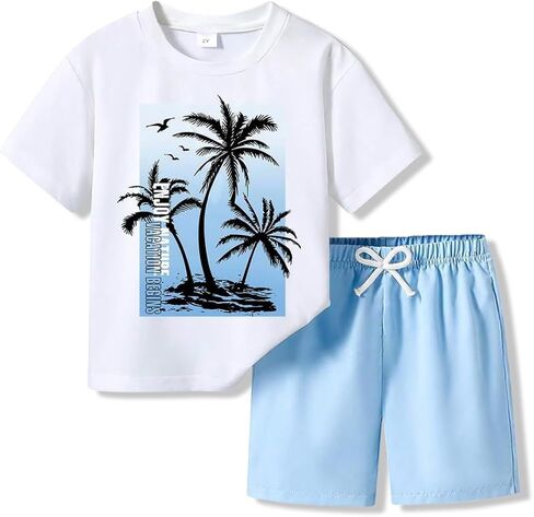 Boys Summer Clothes Letter Print Short-Sleeved T-Shirt & Shorts Set 2 Piece Toddler Kid Outfit Size 6-12 in Saudi Arabia
