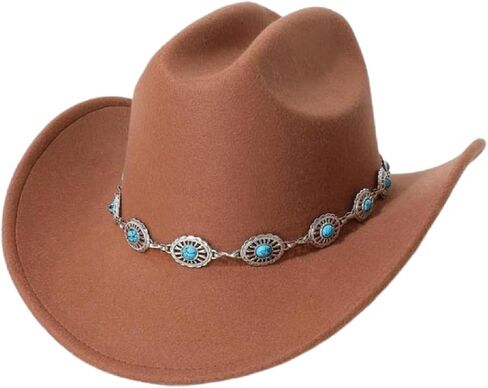 GORGLITTER Women's Cowboy Hat Turquoise Western Trendy Metal Bull Hatband Party Cowgirl Hats Vacation 2026 in Kuwait