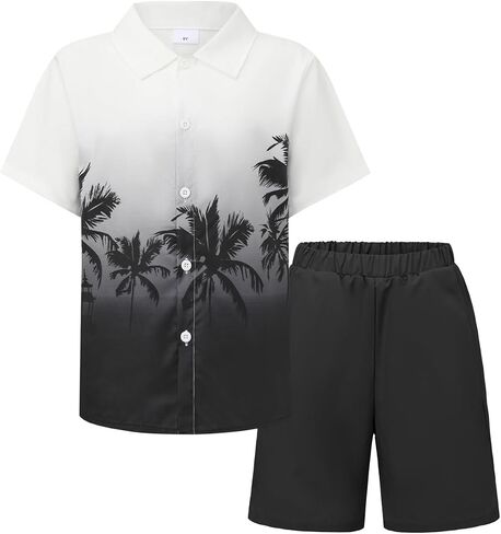 PureChapter Boys Hawaiian Shirt 2 Piece Outfits Short Sleeve Matching Shorts Set Beach Vacation Clothes for Kids Summer in Saudi Arabia