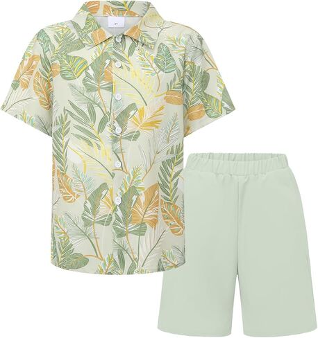 PureChapter Boys Hawaiian Shirt 2 Piece Outfits Short Sleeve Matching Shorts Set Beach Vacation Clothes for Kids Summer in Saudi Arabia