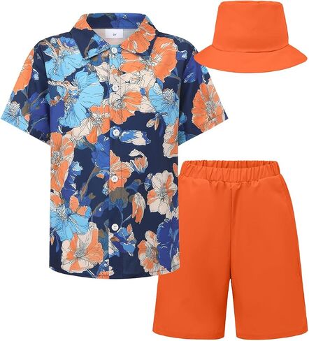 PureChapter Boys Hawaiian Shirt 2 Piece Outfits Short Sleeve Matching Shorts Set Beach Vacation Clothes for Kids Summer in Saudi Arabia